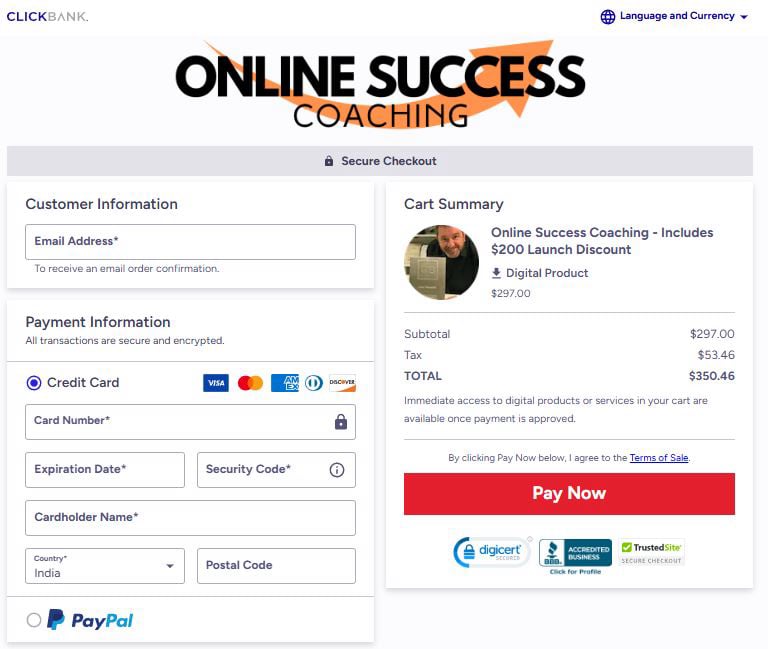  Online Success Coaching Checkout Page